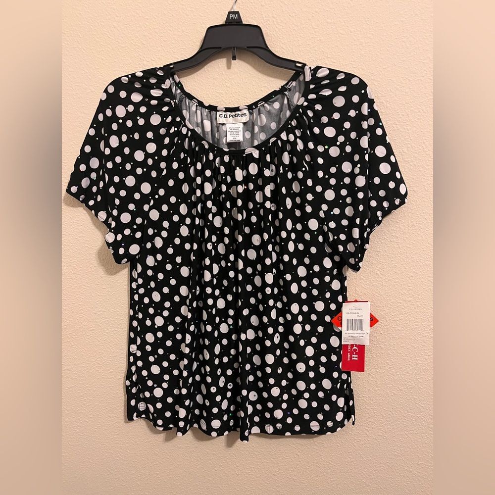 C.D. Petites Black and White Polka Dot Blouse